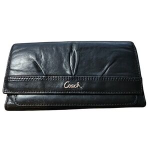 Coach Black Leather Slim Envelope‎ Wallet with Exterior Zipper Pocket Classic